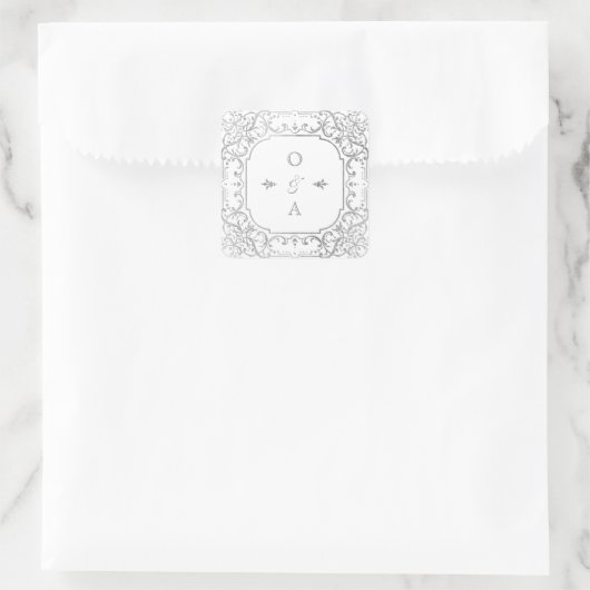 Silver elegant  huwelijkscologram vierkante sticker (Tas)