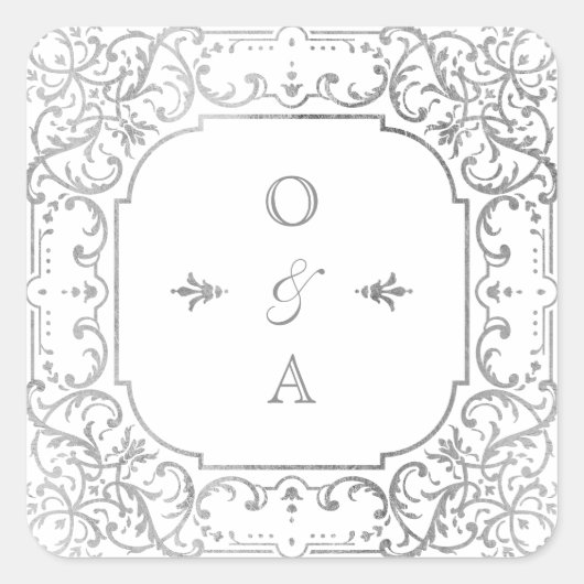 Silver elegant huwelijkscologram vierkante sticker (Voorkant)