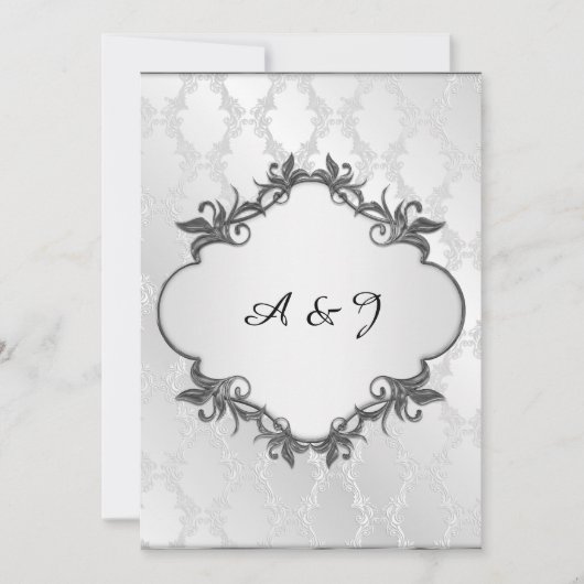 Silver elegant lijst bruiloft kaart (Voorkant)