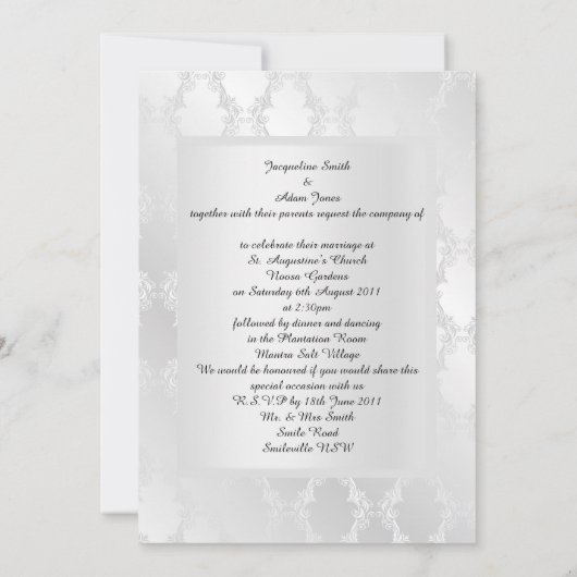 Silver elegant lijst bruiloft kaart (Achterkant)