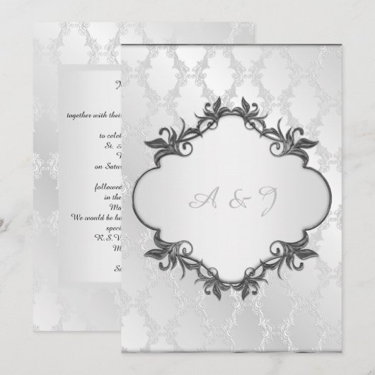 Silver elegant lijst bruiloft kaart (Voorkant / Achterkant)