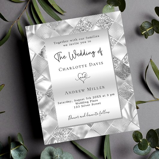 Silver elegant modern budget trouwuitnodiging flyer