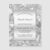 Silver elegant modern luxe verjaardag magnetische uitnodiging (Voorkant)
