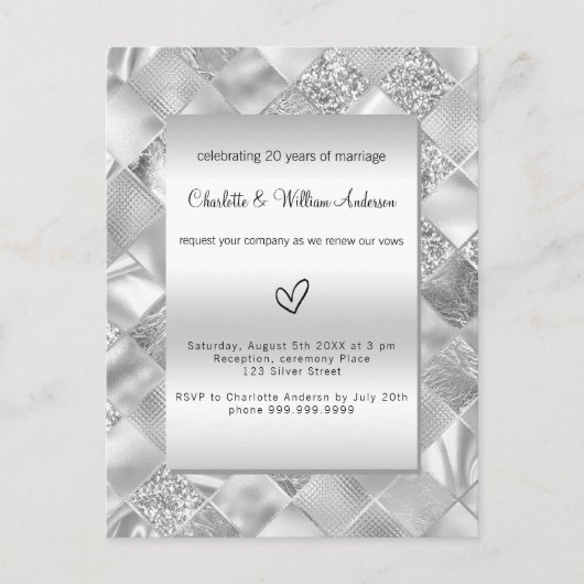 Silver elegant modern vow-hertrouwend uitnodiging briefkaart (Voorkant)