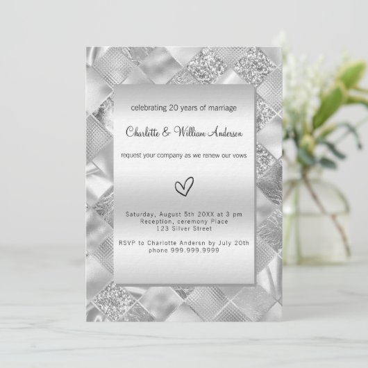 Silver elegant modern vow-vernieuwingsluxe kaart (Staand voorkant)