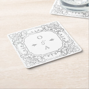 Silver elegant   monogram kartonnen onderzetters