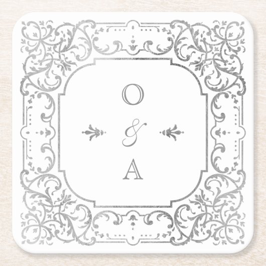 Silver elegant   monogram kartonnen onderzetters (Voorkant)