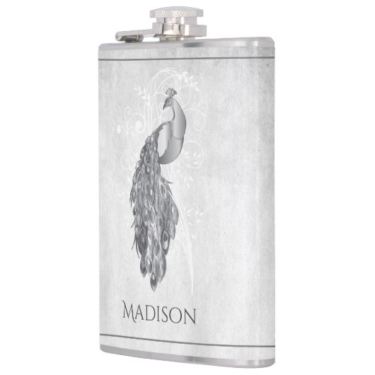 Silver Elegant Peacock Flask Heupfles (Links)