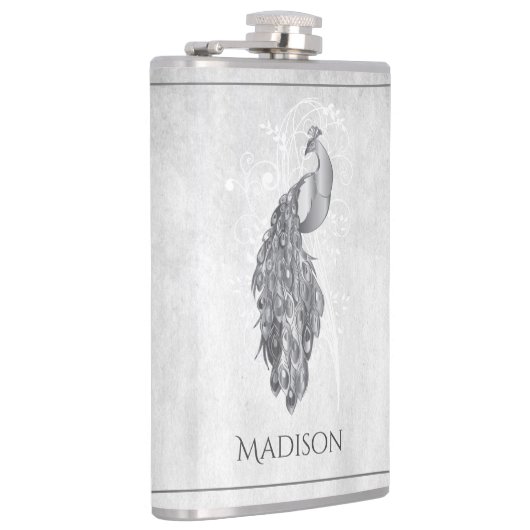 Silver Elegant Peacock Flask Heupfles (Rechts)