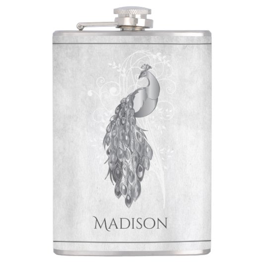 Silver Elegant Peacock Flask Heupfles (Voorkant)