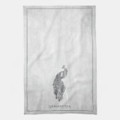 Silver Elegant Peacock Kitchen Towel Theedoek (Verticaal)