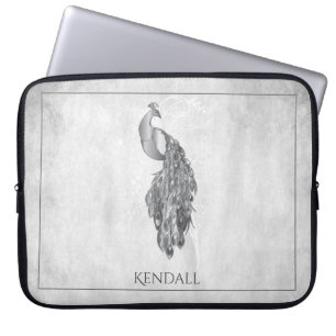 Silver Elegant Peacock-laptophoes op maat Laptop Sleeve