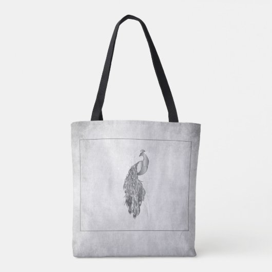 Silver Elegant Peacock Persoonlijke Canvas tas (Achterkant)