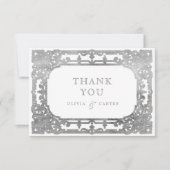 Silver elegant romantisch  vintage bruiloft bedankkaart (Voorkant)