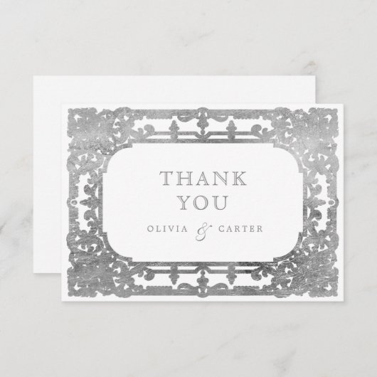 Silver elegant romantisch vintage bruiloft bedankkaart (Voorkant / Achterkant)