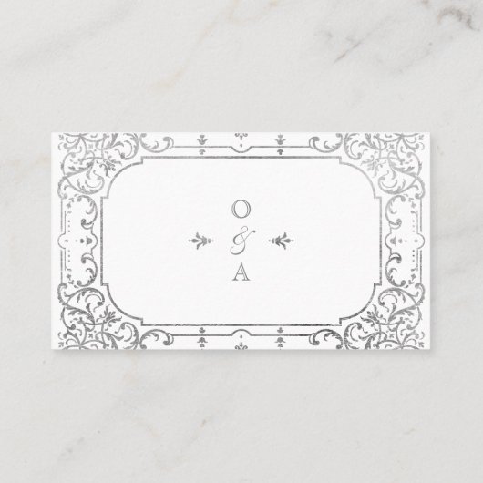 Silver elegant romantisch vintage bruiloft plaatskaartje (Achterkant)