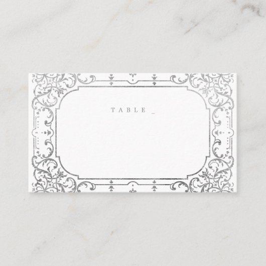 Silver elegant romantisch vintage bruiloft plaatskaartje (Voorkant)
