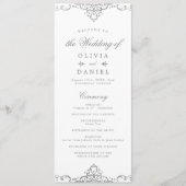 Silver elegant romantisch  vintage bruiloft programmakaart (Voorkant)