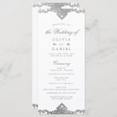 Silver elegant romantisch  vintage bruiloft programmakaart (Voorkant / Achterkant)