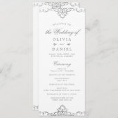 Silver elegant romantisch  vintage bruiloft programmakaart (Voorkant / Achterkant)