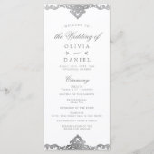 Silver elegant romantisch  vintage bruiloft programmakaart (Voorkant)