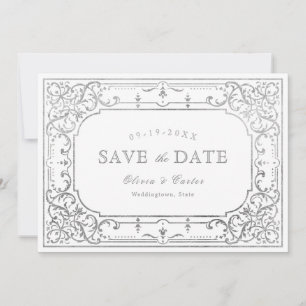 Silver elegant romantisch vintage bruiloft save the date