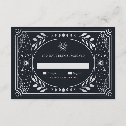 Silver Elegant Tarot Card Wedding RSVP Informatiekaartje (Voorkant)