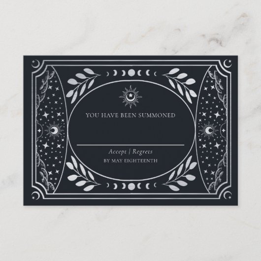 Silver Elegant Tarot Card Wedding RSVP Informatiekaartje (Voorkant)