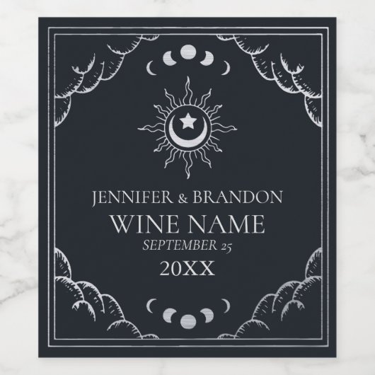 Silver Elegant Tarot Card Wedding Wijn Etiket (Enkel label)