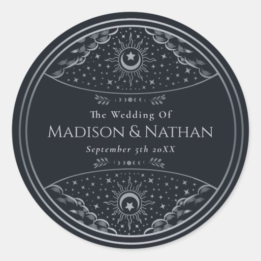 Silver Elegant Tarot Wedding Classic Round Sticker (Voorkant)