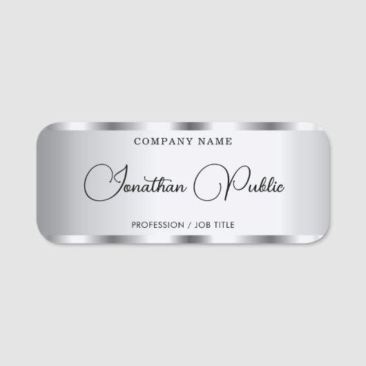 Silver Elegant Typography Script Tekst Sjabloon Naamplaatje (Voorkant)