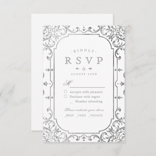 Silver elegant vintage bruiloft RSVP (Voorkant / Achterkant)