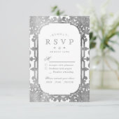 Silver elegant  vintage bruiloft RSVP Kaartje (Staand voorkant)