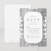 Silver elegant  vintage bruiloft RSVP Kaartje (Voorkant / Achterkant)