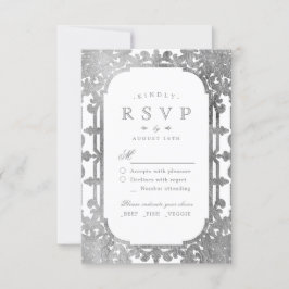 Silver elegant  vintage bruiloft RSVP Kaartje