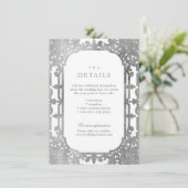 Silver elegant  vintage trouwgegevens informatiekaartje (Staand voorkant)