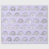 Silver Elephants Baby shower Boy Lavender Gray Gre Cadeaupapier (Vlak)