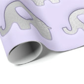 Silver Elephants Baby shower Boy Lavender Gray Gre Cadeaupapier (Rol Hoek)