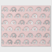 Silver Elephants Baby shower Girl Gray Pink Cadeaupapier (Vlak)