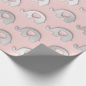 Silver Elephants Baby shower Girl Gray Pink Cadeaupapier (Hoek)