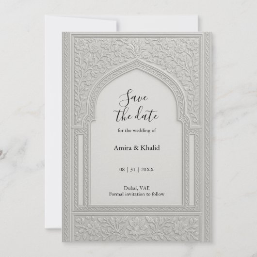 Silver Embossed Floral Arch Wedding save the date Kaart (Voorkant)