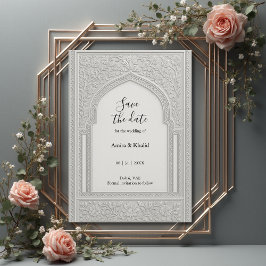 Silver Embossed Floral Arch Wedding save the date Kaart