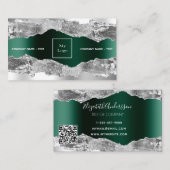 Silver emerald green agate marble logo QR code Visitekaartje (Voorkant / Achterkant)