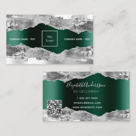 Silver emerald green agate marble logo QR code Visitekaartje