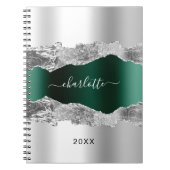 Silver emerald green agate marble name script notitieboek (Voorkant)