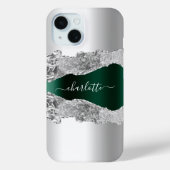 Silver emerald green agate marmer name Case-Mate iPhone case (Achterkant)