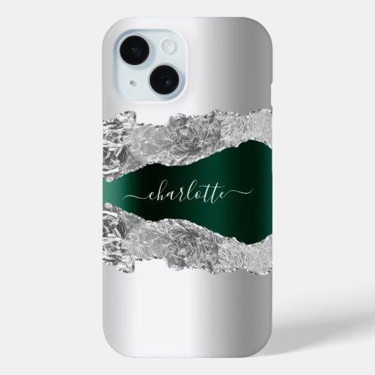 Silver emerald green agate marmer name Case-Mate iPhone case (Achterkant)