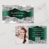 Silver emerald green agate marmer QR code foto Visitekaartje (Voorkant / Achterkant)