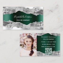 Silver emerald green agate marmer QR code foto Visitekaartje