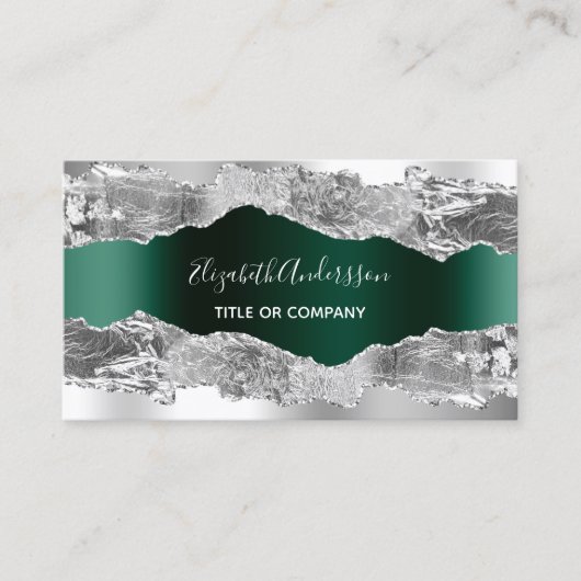 Silver emerald green agate marmer QR code foto Visitekaartje (Voorkant)